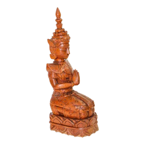 Vintage Carved Wood Thai Buddha Figure Kneeling and Praying