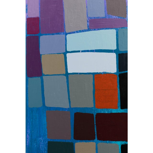 Blue "Squares / Turquoise Purple Orange" Large Abstract Oil Painting by Simon Findlay For Sale - Image 8 of 17