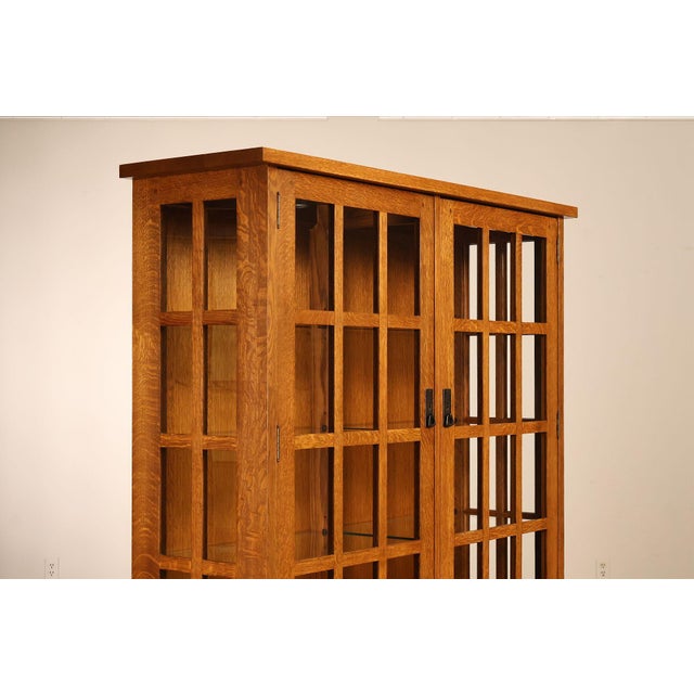 Stickley Mission Collection Oak China Cabinet With Strap Hardware For Sale - Image 13 of 18
