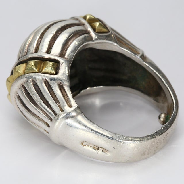 Metal Mid 20th Century Lagos Caviar Sterling Silver & 18k Gold Dome Ring - Size 7.75 For Sale - Image 7 of 10
