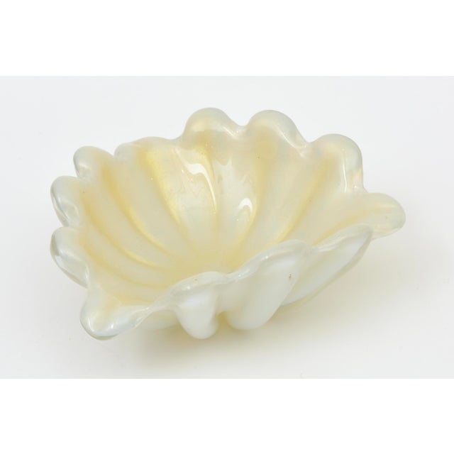 Gold Vintage Murano Opalescent Coastal Clam Shell Glass Bowl by Barovier E Toso, 1950's, Italy For Sale - Image 8 of 12