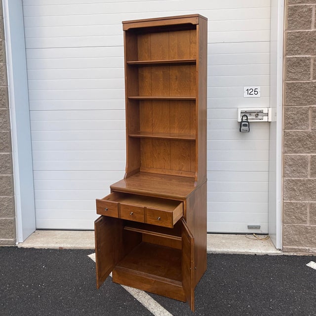 1980s Ethan Allen Heirloom Nutmeg Maple Custom Room Plan 24" Shutter Door Unit With Bookcase Top