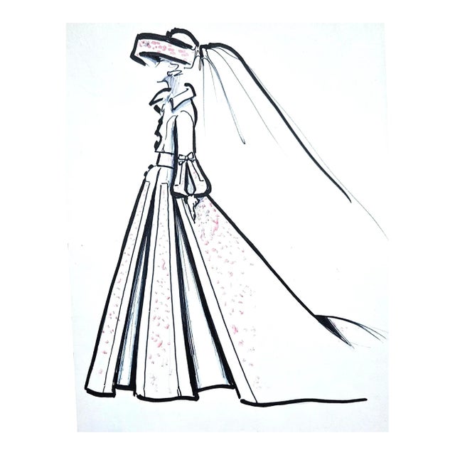 1980s French Original Fashion Drawing-Gouache, Ink, Matted For Sale