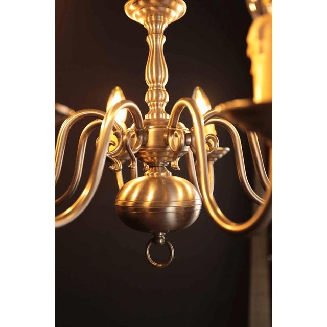 Vintage Low Eight-Arm Chandelier in White Brass For Sale - Image 3 of 4