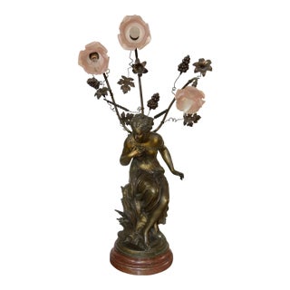 Art Nouveau 1920’s Auguste Moreau Signed Lamp For Sale