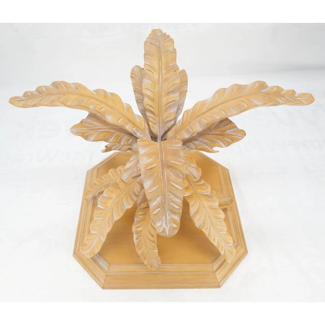 Wood Fine Details Carved Tree Leaves Solid Wood Base 60" Glass Top Dining Table For Sale - Image 7 of 12