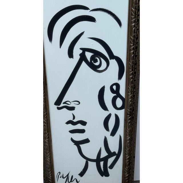 Peter Keil Peter Keil, Black & White Portrait Facing Left, Oil on Board, Signed, 12” x 36” For Sale - Image 4 of 10