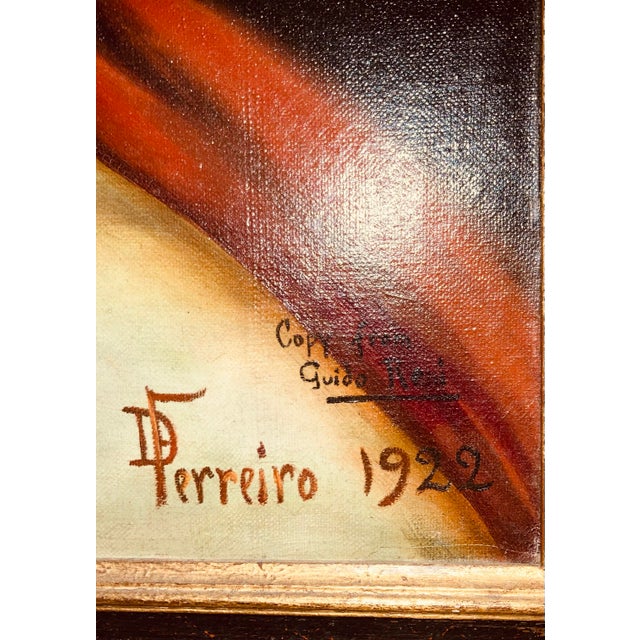 Antique Oil Portrait of Jesus Christ With Crown of Thorns Shoulder Draped With Scarlet Robe Painted in 1922 D Ferreiro For Sale - Image 11 of 11