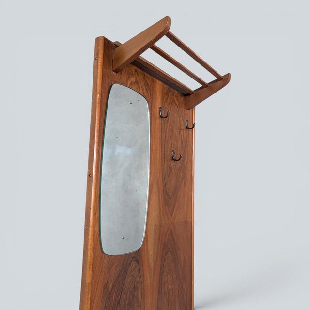 Metal Mid-Century Modern Walnut Hall Stand with Mirror and Umbrella Stand and Shoe Cabinet, 1960s For Sale - Image 7 of 9