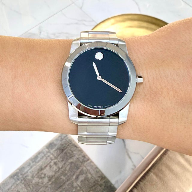 Movado Vizio 34mm 0605808 Black Onyx Stainless Steel Quartz Watch For Sale - Image 10 of 10