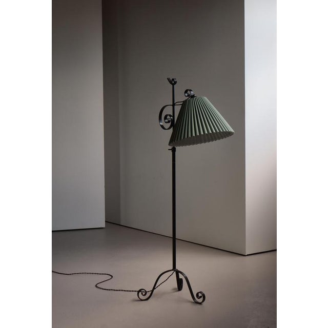 Art Deco Scandinavian Floor Lamp in Wrought Iron with Pleated Shade, 1930s For Sale - Image 14 of 17