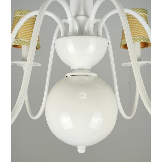 Mid 20th Century Restored Vintage Cottage White Steel Six Arm Chandelier For Sale - Image 5 of 10