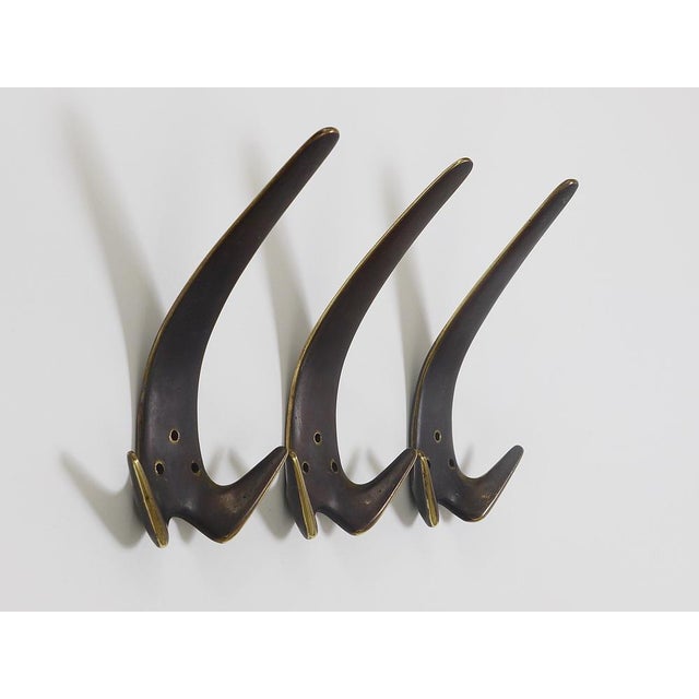 Black Large Brass Double Wall Coat Hook attributed to Carl Auböck, Austria, 1950s For Sale - Image 8 of 16