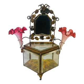 Large French Bridal Jewelry Box Casket Vase Brass Gilded Gold Victorian For Sale