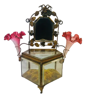 Large French Bridal Jewelry Box Casket Vase Brass Gilded Gold Victorian