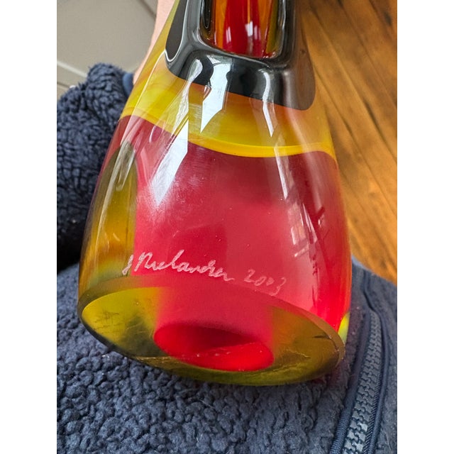 Contemporary Joe Nielander Double Mouth Glass Sculpture Featuring a Red and Yellow Sommerso Design For Sale - Image 3 of 6