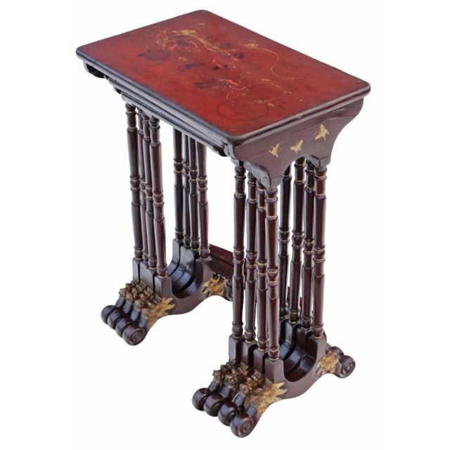 Antique Chinoiserie Decorated Lacquer Nesting Tables, 1890s, Set of 4 For Sale - Image 4 of 6
