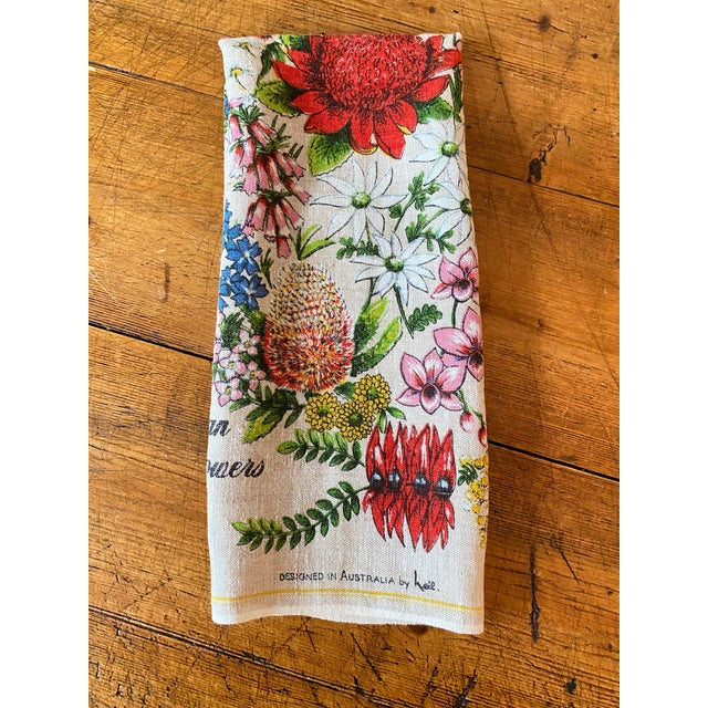Vintage Australian Wildflowers Linen Tea Towel Wall Designed by Heil