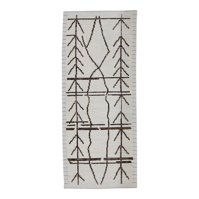 Brown & Beige 21st Century Modern Moroccan Style Wool Rug 2'9" X 6'9" For Sale
