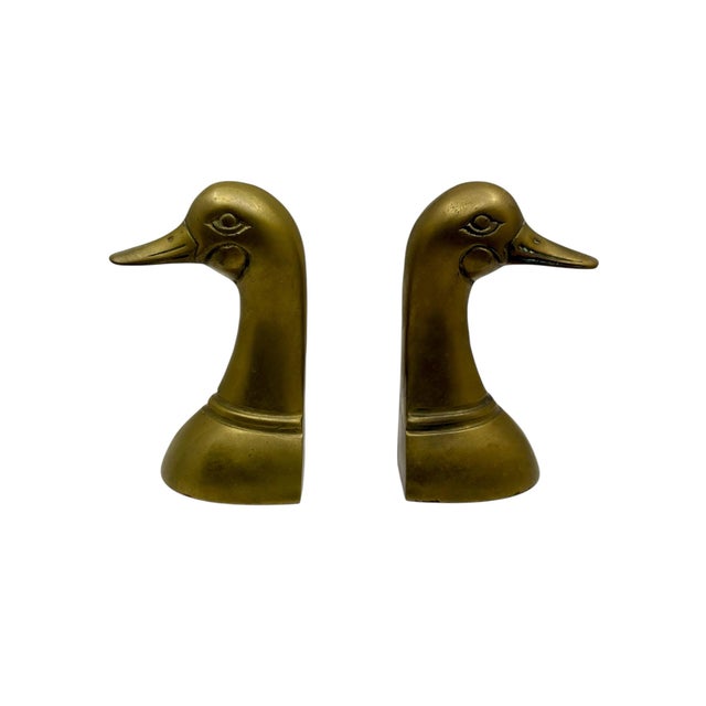 1970s Vintage 1970s Brass Mallard Duck Statues or Bookends - A Pair For Sale - Image 5 of 7
