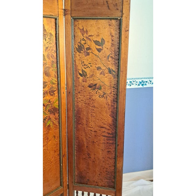 Late 19th Century Victorian-Style Antique 2-Panel Wooden Room Divider Screen, Hand-Painted Leaf Design For Sale - Image 5 of 10