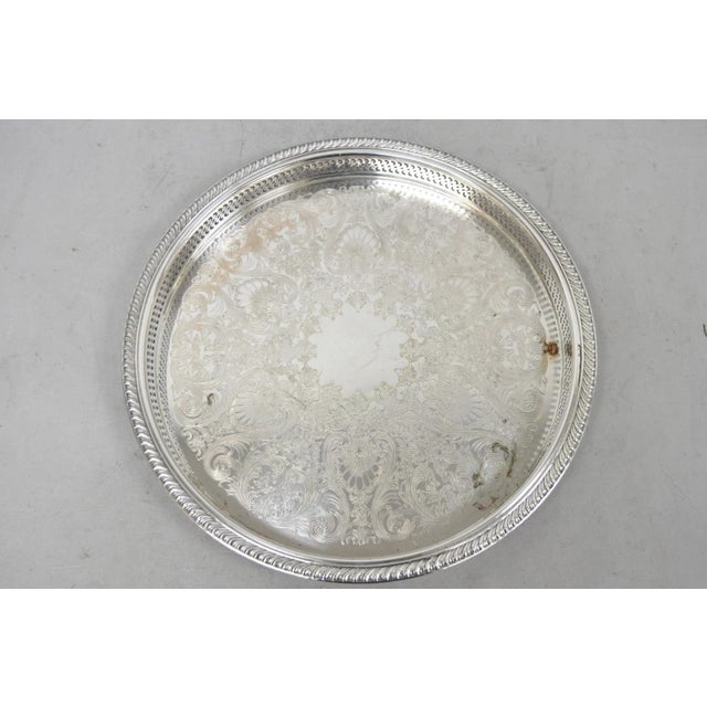 Vintage Wm Rogers Round Sllver Plated Raised Gallery Serving Platter Bar Tray For Sale - Image 12 of 12