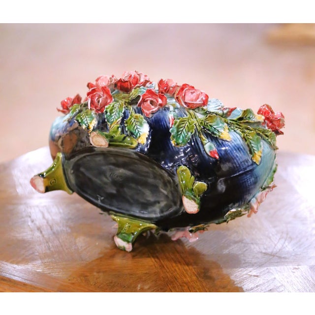 19th Century French Painted Ceramic Barbotine Floral Jardinière Planter For Sale - Image 9 of 10