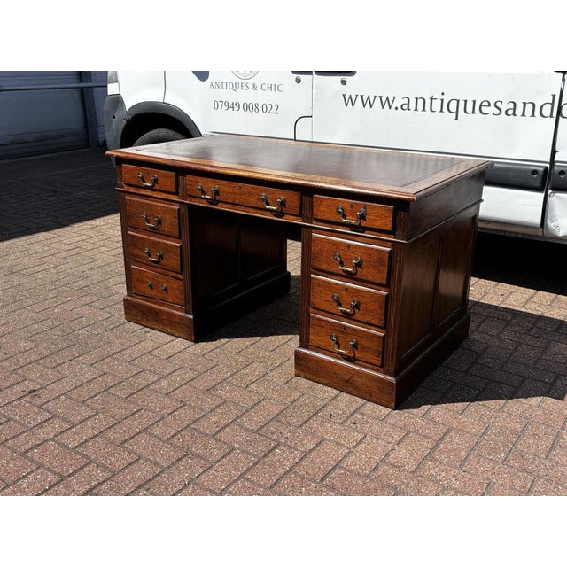 Edwardian Oak Twin Pedestal Desk For Sale - Image 3 of 11