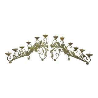 Pair of Antique Italian Wrought Iron Candelabras For Sale