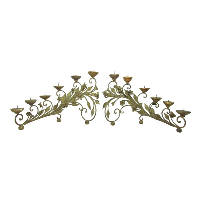 Pair of Antique Italian Wrought Iron Candelabras For Sale