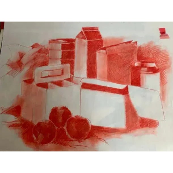 Pop Art Mid-Century Pop Art Red Still Life Drawing Sketch by Salvatore Grippi, 1960s Mod For Sale - Image 3 of 4