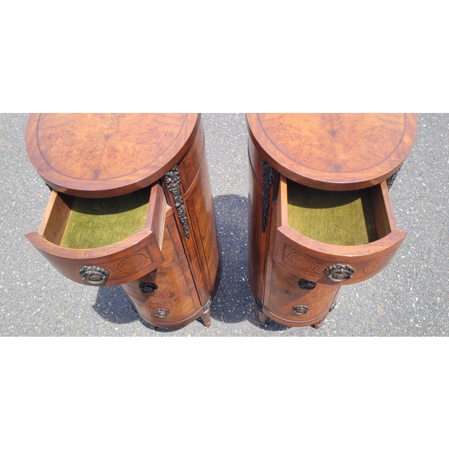 Wood Pair 1920s Tall Oval French End Table Night Stands For Sale - Image 7 of 18