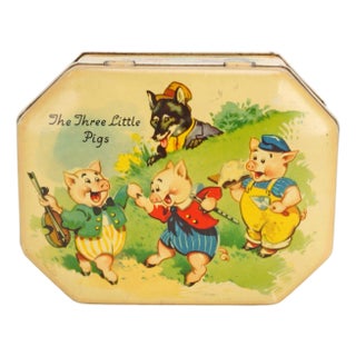 Vintage Three Little Pigs English Tin Circa 1930's For Sale