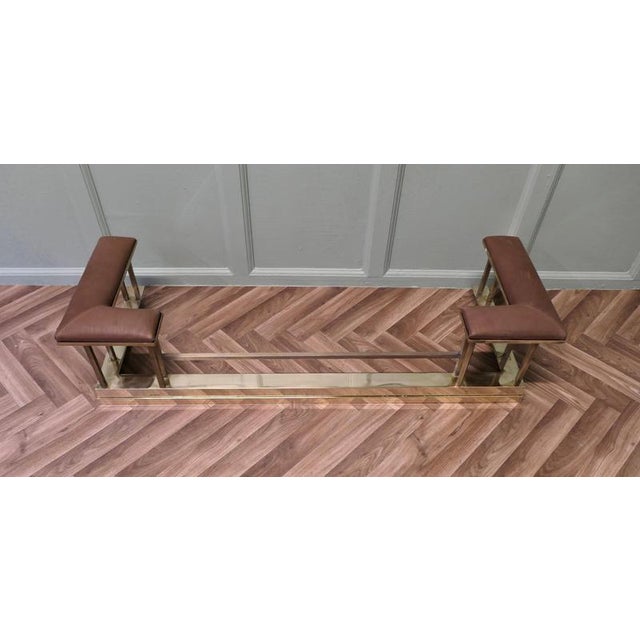 Art Deco Brass and Leather Club Fender, 1920 For Sale - Image 4 of 8