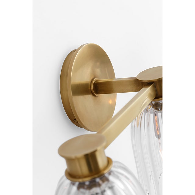 Visual Comfort AERIN for Visual Comfort Signature Asalea Triple Vanity Light in Hand-Rubbed Antique Brass with Clear Glass For Sale - Image 4 of 8