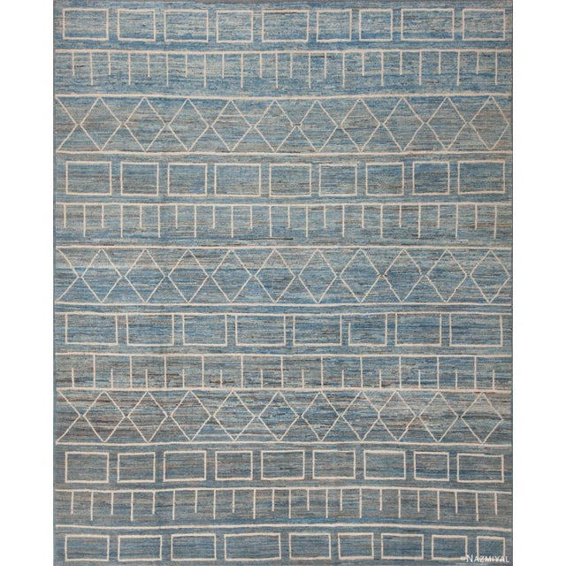 Modern Geometric Light Sky blue Background Tribal Contemporary Area Rug For Sale