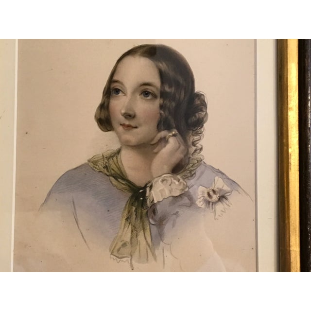 Lovely feminine English hand colored engraving. Circa 1820. Found in England. Marked on back: The Hon Matilda Paget Maid...