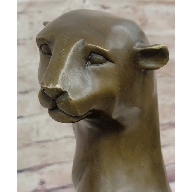Metal Modern Art Extra Large Mountain Lion Bronze Sculpture By Henry Moore Figurine For Sale - Image 7 of 10
