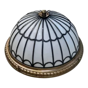 1900 Leaded Glass Light Fixture Flush Mount
