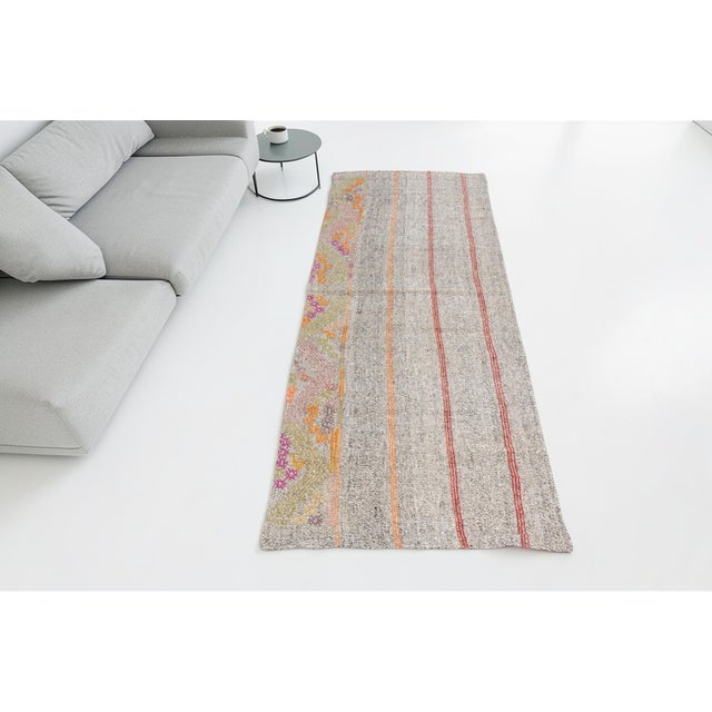 Turkish Nautral Vintage Wool Kilim Runner For Sale - Image 3 of 9