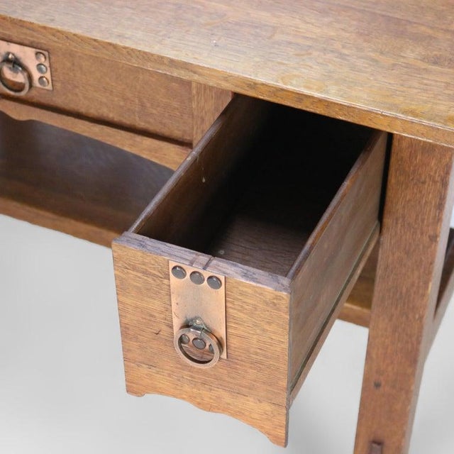 Wood Antique Stickley Brothers Three Drawer Oak Library Table Desk C1920 For Sale - Image 7 of 18