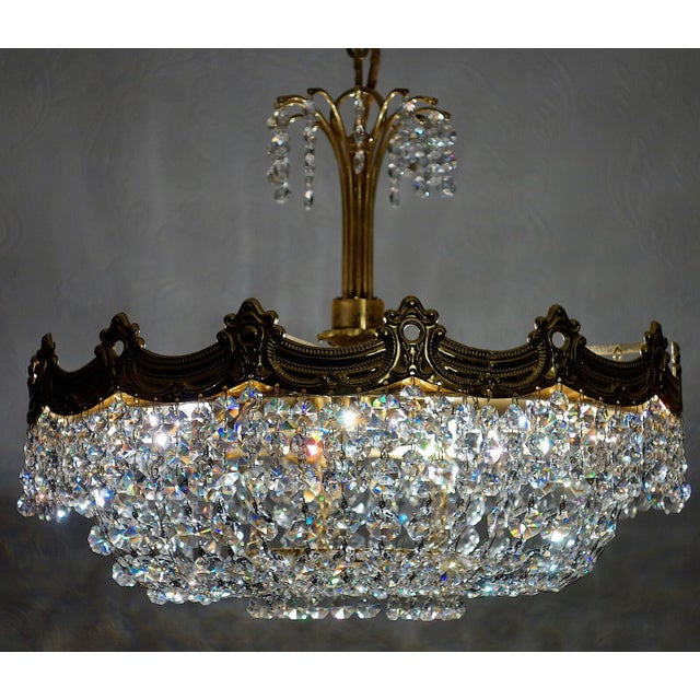 Brass Crystal 24 Karat Gold Plated Five-Light Chandelier, 1970s For Sale - Image 10 of 11
