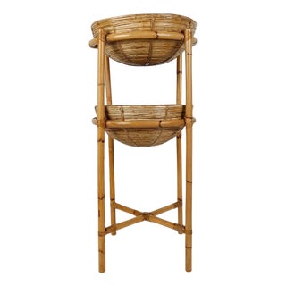 Two-Tier Plant Stand in Bamboo, Cane & Rattan in the style of Vivai Del Sud Style, Italy, 1960s For Sale