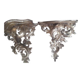 1940's Carved Giltwood Italian Florentine Wall Shelves/ Wall Consoles a - Pair For Sale