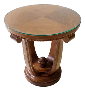 Art Deco Round Oak Durmast and Glass Coffee Table, Italy, 1940s
