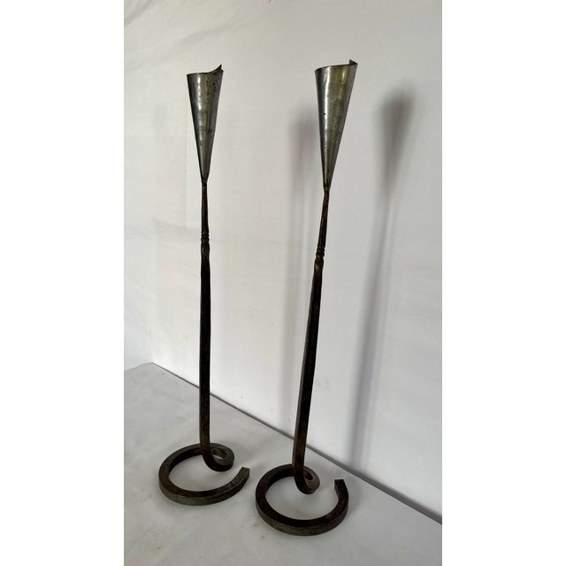 Pair of Belltrees Forge Tall Hand-Forged Pinecone Candlesticks / Scottish Artisan Blacksmith For Sale - Image 13 of 17