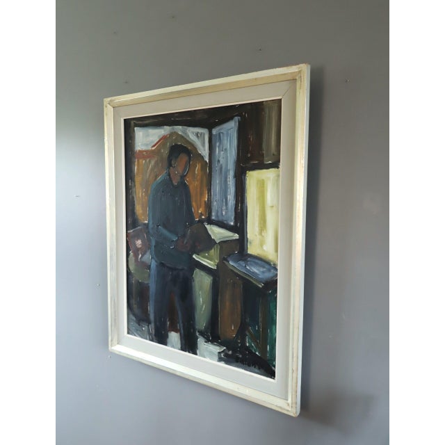 Mid 20th Century Mid-Century Modern 'A Moment to Read' Swedish Expressive Interior Oil Painting, Framed For Sale - Image 5 of 12