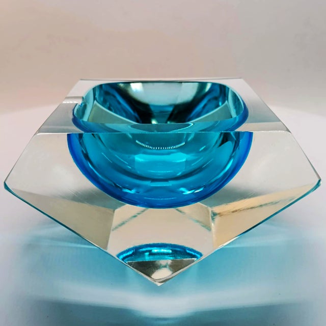 Ashtray or Catch-all in Murano Glass by Flavio Poli for Seguso. Two Stunning Submerged colors: Sky Blue and Blue. 1960s,...