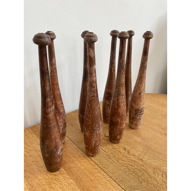 Antique Hand Carved Indian Club Pins & Exercise Weights - Set of 8 For Sale - Image 4 of 15
