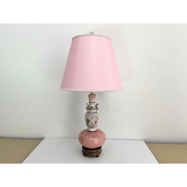 Mid 20th Century Pierced Porcelain Lotus Lamp & Shade For Sale - Image 5 of 15